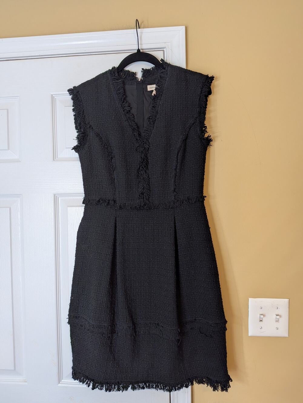 Rebecca Taylor Black Tweed Fit & Flare Dress Size 4 Boucle Wool Silk Blend Dress